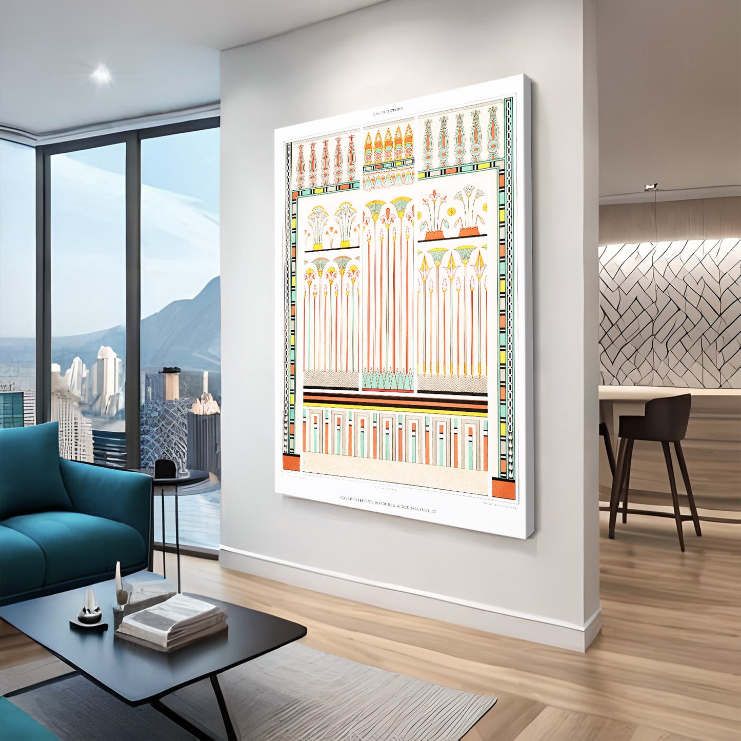 Ornamental Border Pattern Egyptian Art – styled in a furnished interior