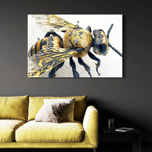 Ornate Bee Art — 3d canvas print in white tones, view 3