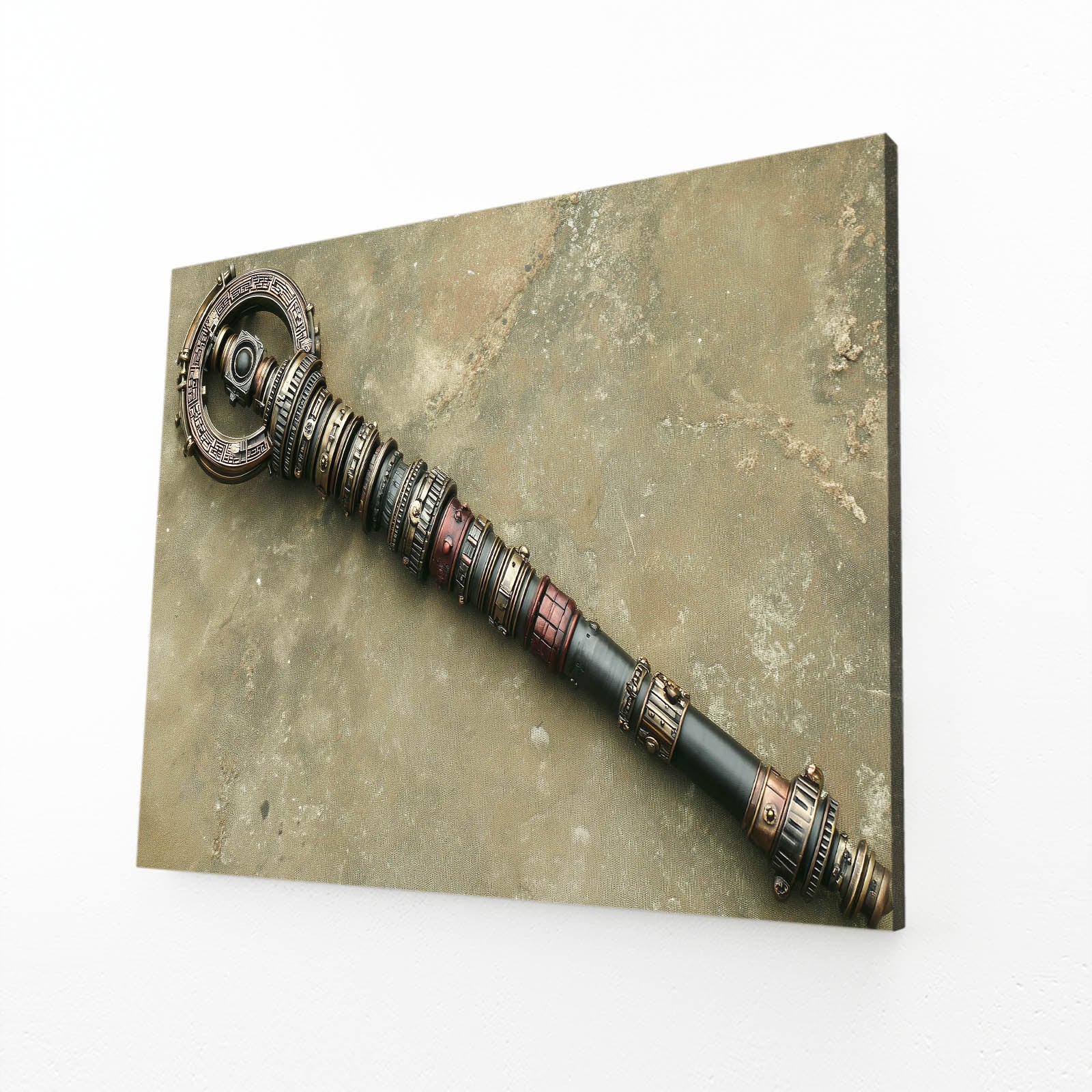 Ornate Brass Scepter Steampunk Canvas – angled canvas view on white background