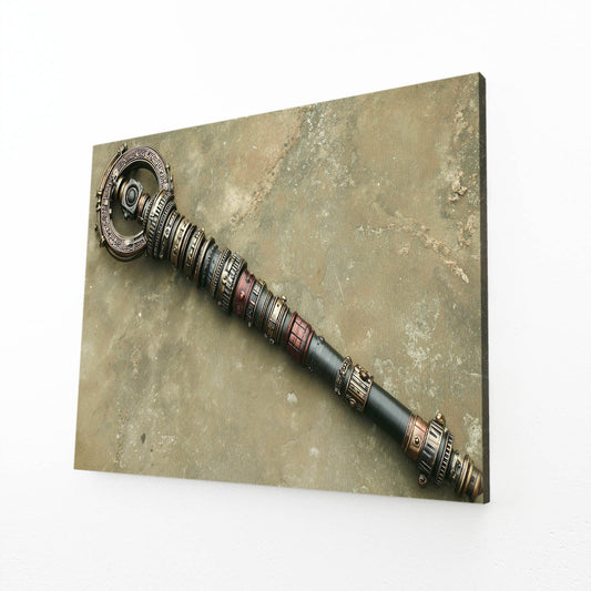 Ornate Brass Scepter Steampunk Canvas – angled canvas view on white background