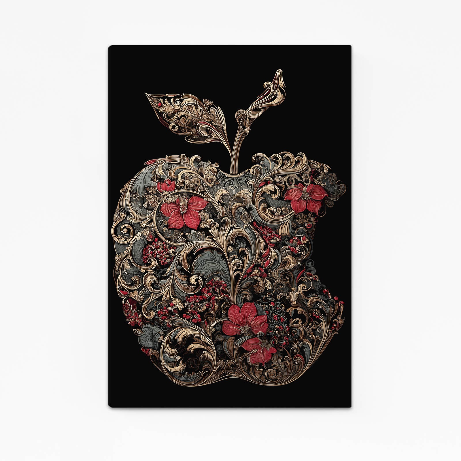 Ornate Floral Silhouette Apple Canvas – ornate floral silhouette apple canvas print