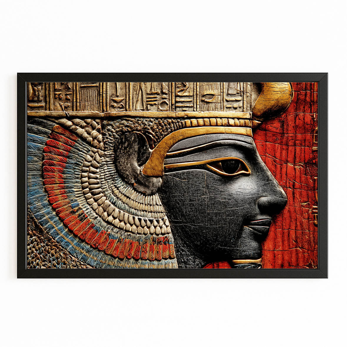 Ornate Goddess Profile Egyptian Canvas – with Premium Black frame on white background
