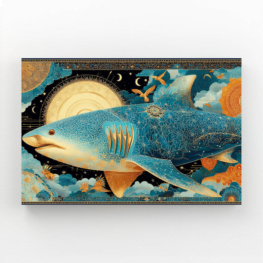 Ornate Gold Steampunk Shark Canvas – canvas print on white background