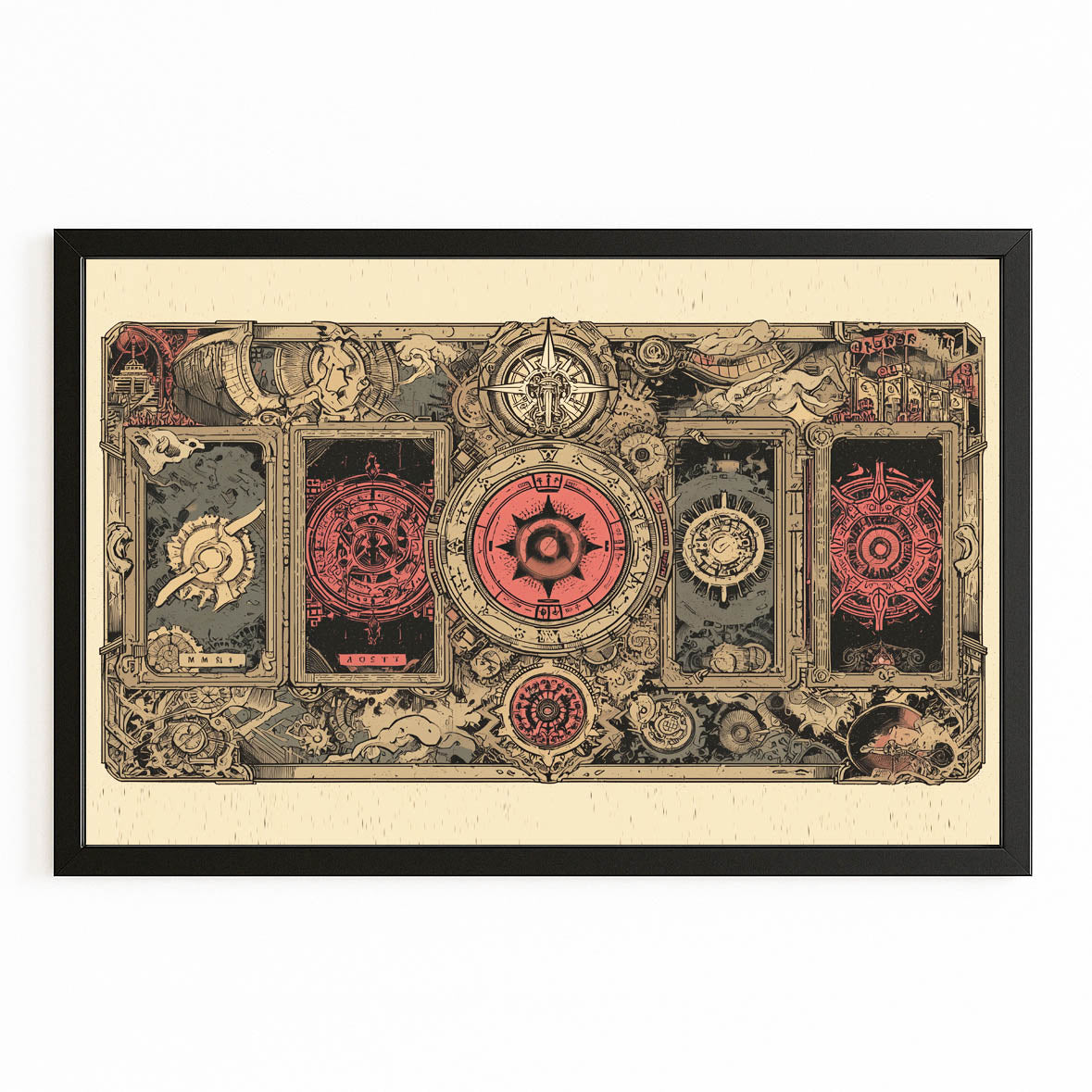 Ornate Grimoire Cover Steampunk Wall Decor – with Premium Black frame on white background