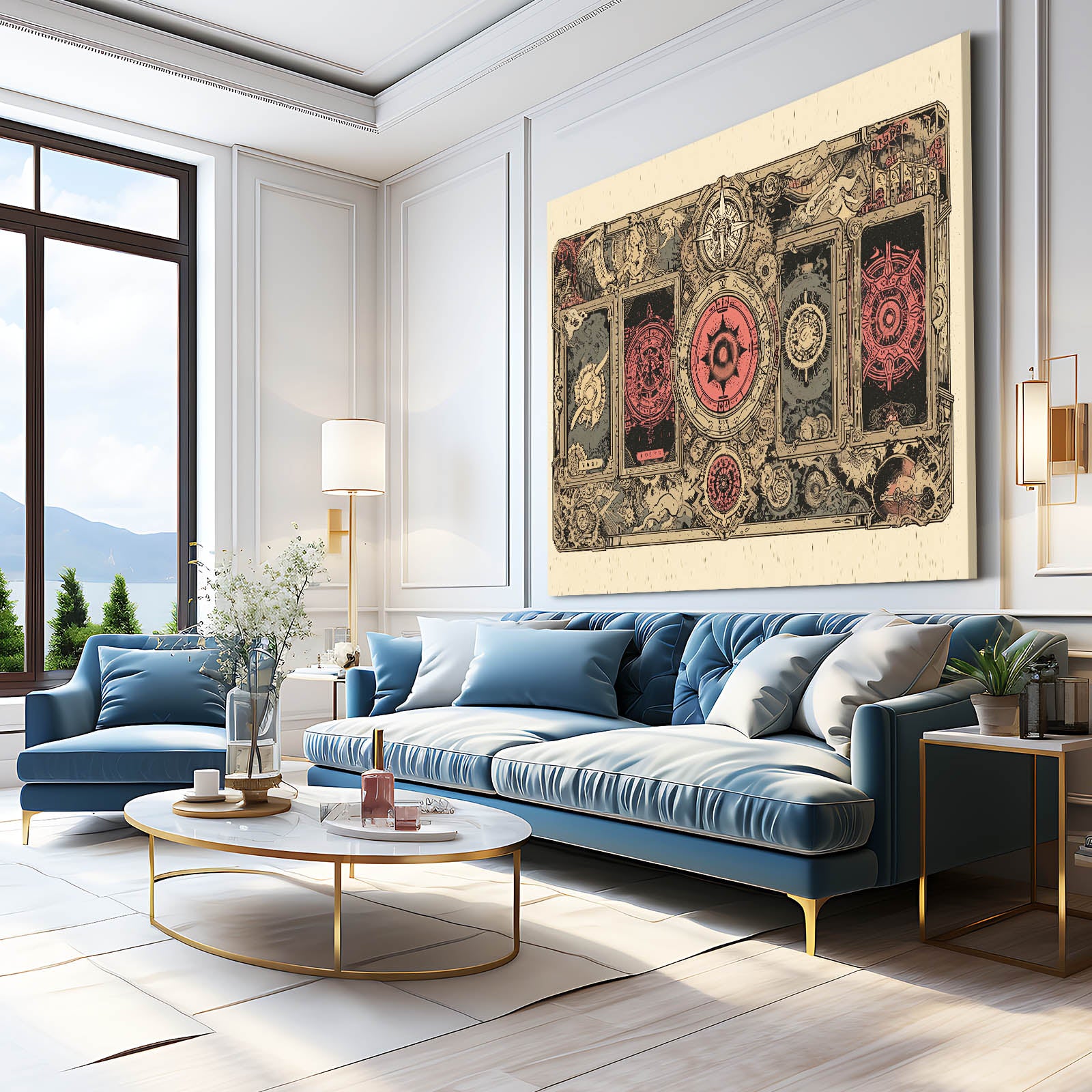 Ornate Grimoire Cover Steampunk Wall Decor – styled in a furnished interior