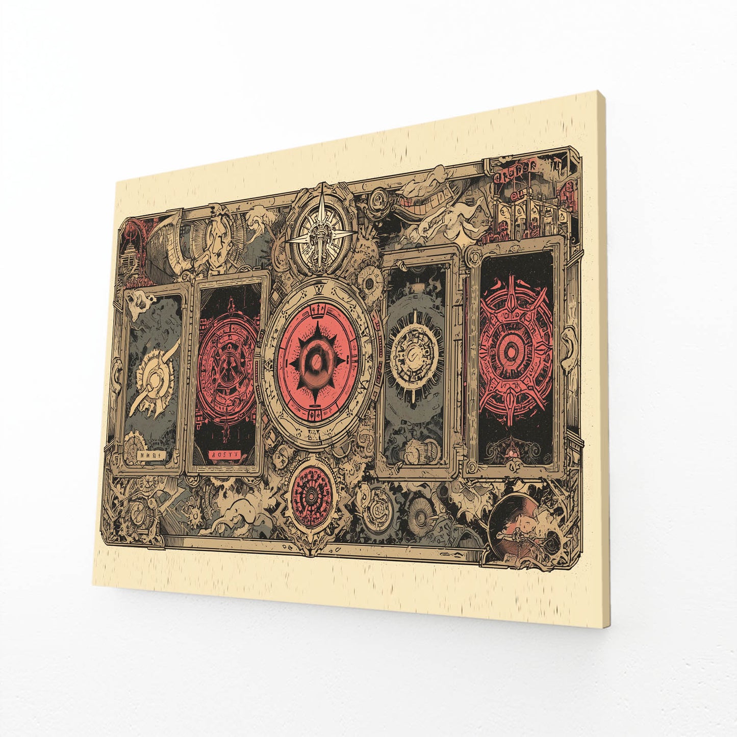 Ornate Grimoire Cover Steampunk Wall Decor – angled canvas view on white background