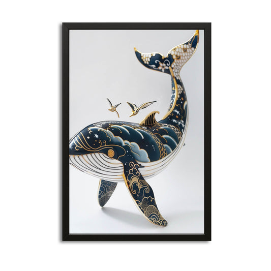Ornate Japanese Whale Art – canvas print on white background