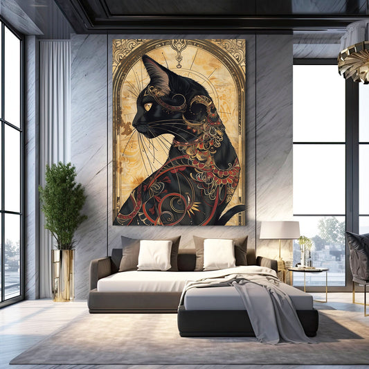 Ornate Majesty Cat Wall Art — art deco canvas print in orange tones, view 3