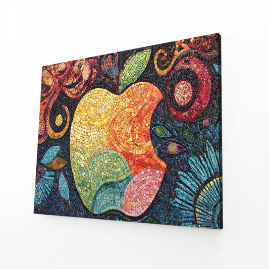 Ornate Mosaic Logo Apple Art – angled canvas view on white background