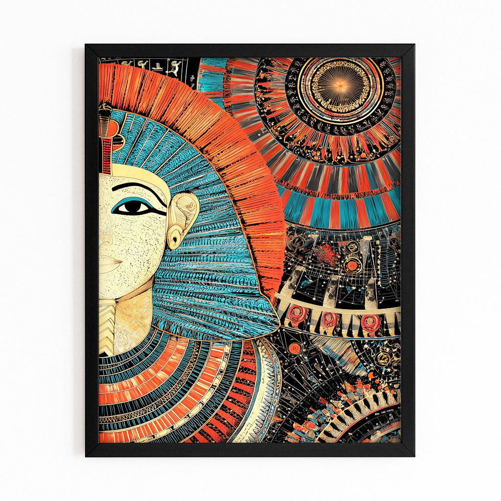 Ornate Queen Portrait Egyptian Wall Decor – with Premium Black frame on white background