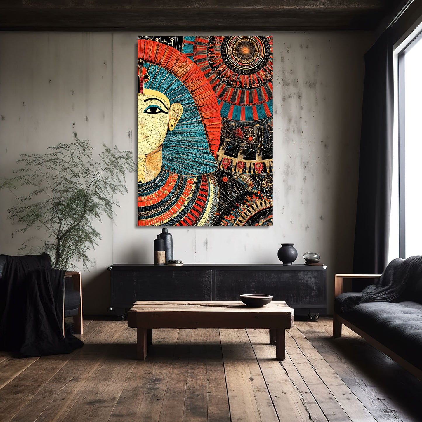 Ornate Queen Portrait Egyptian Wall Decor – styled in a furnished interior