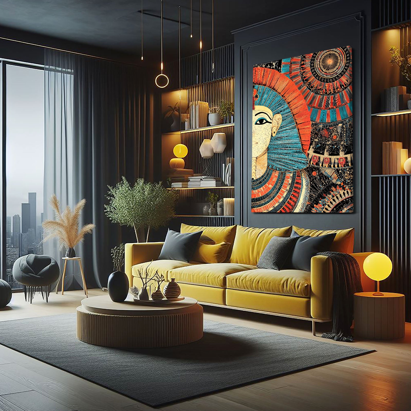 Ornate Queen Portrait Egyptian Wall Decor – styled in a furnished interior