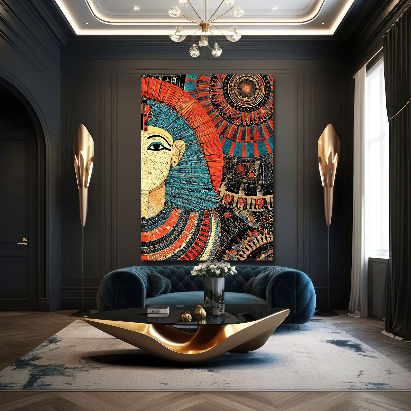 Ornate Queen Portrait Egyptian Wall Decor – styled in a furnished interior