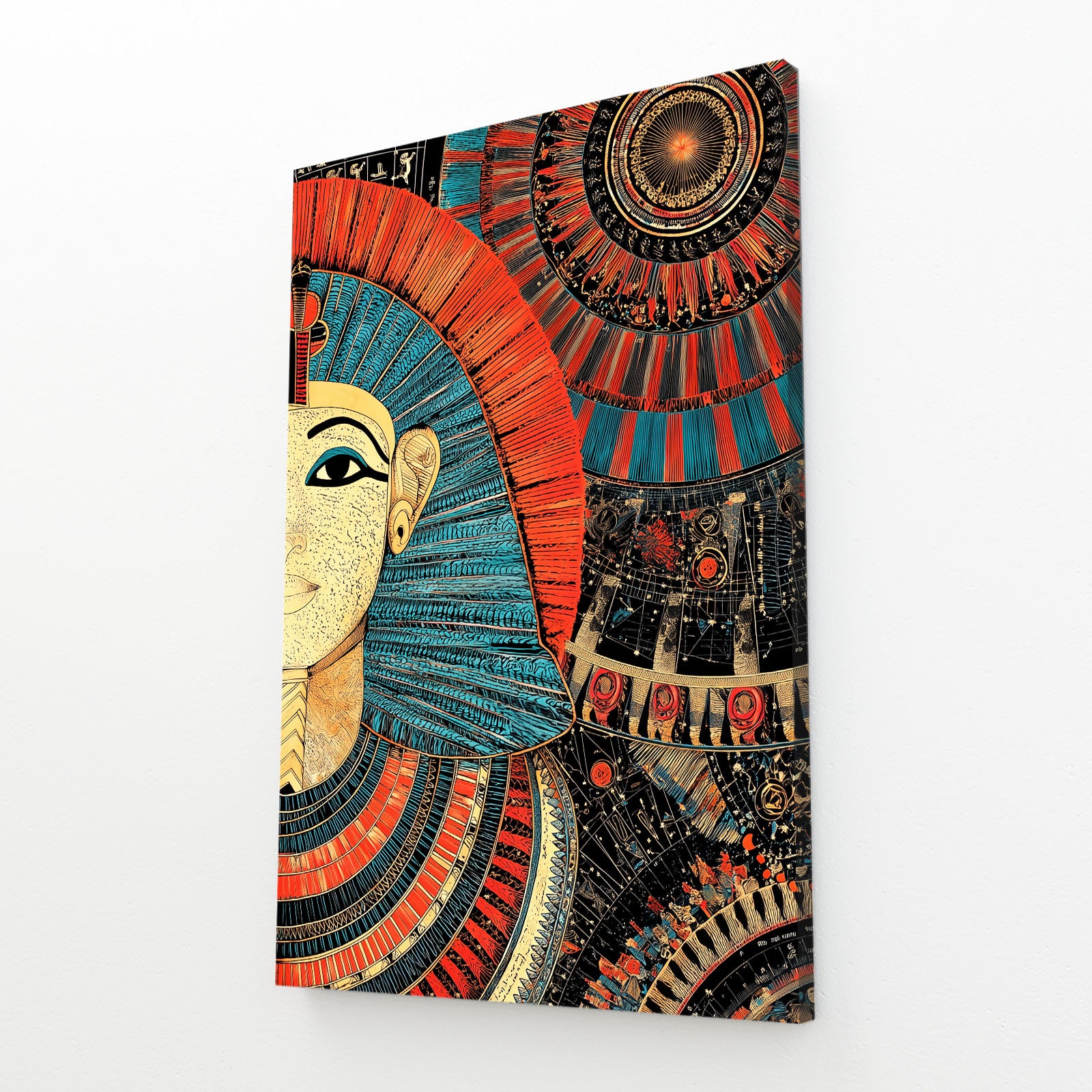 Ornate Queen Portrait Egyptian Wall Decor – angled canvas view on white background