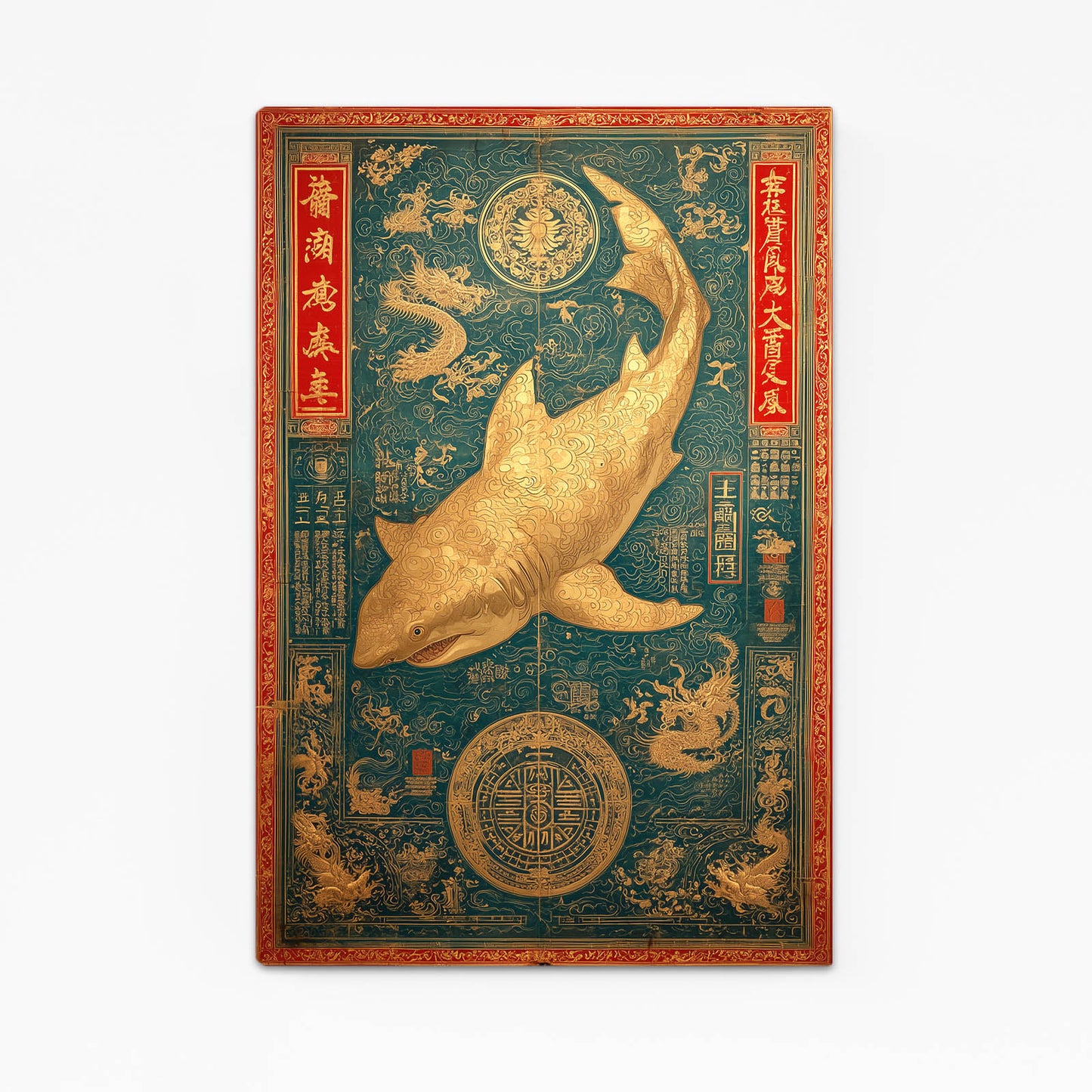 Ornate Teal Tapestry Shark Wall Art – ornate teal tapestry shark canvas print