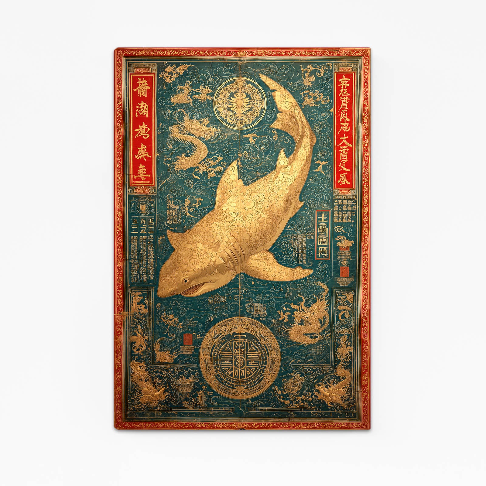 Ornate Teal Tapestry Shark Wall Art – ornate teal tapestry shark canvas print