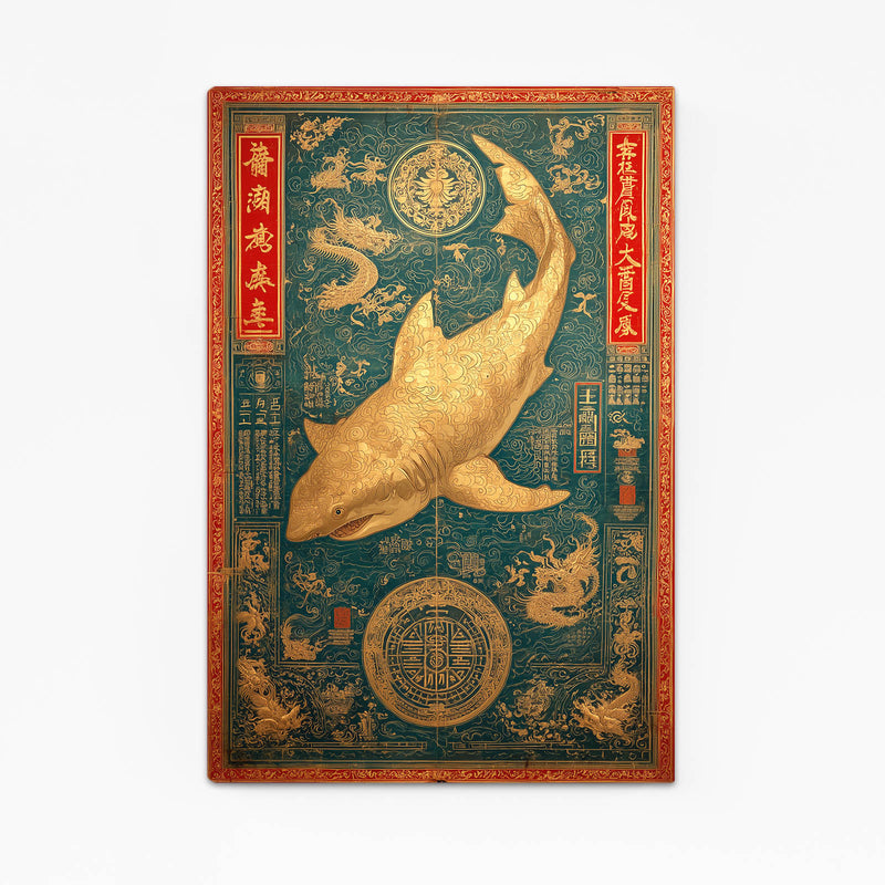 Ornate Teal Tapestry Shark Wall Art – ornate teal tapestry shark canvas print