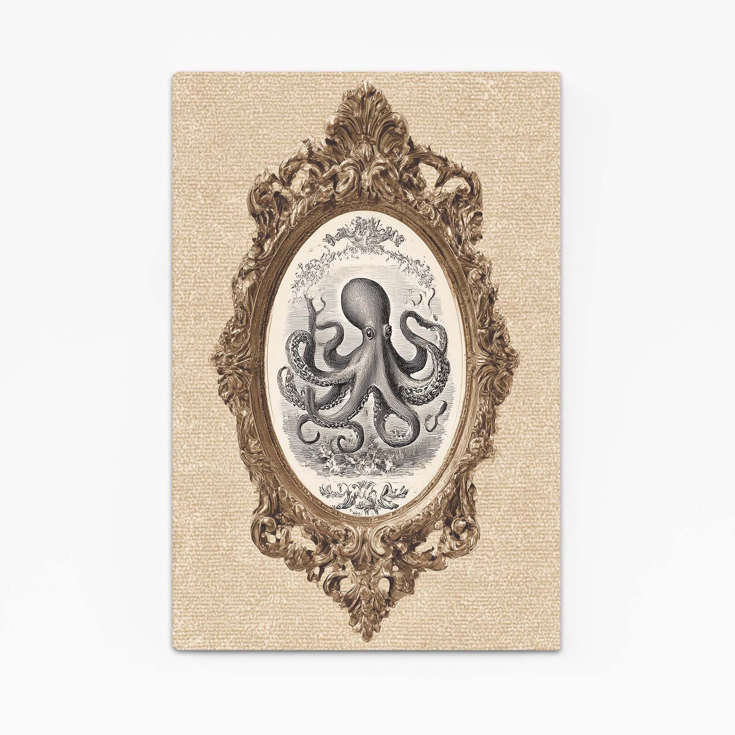 Oval Frame Etching Octopus Wall Art – oval frame etching octopus canvas print
