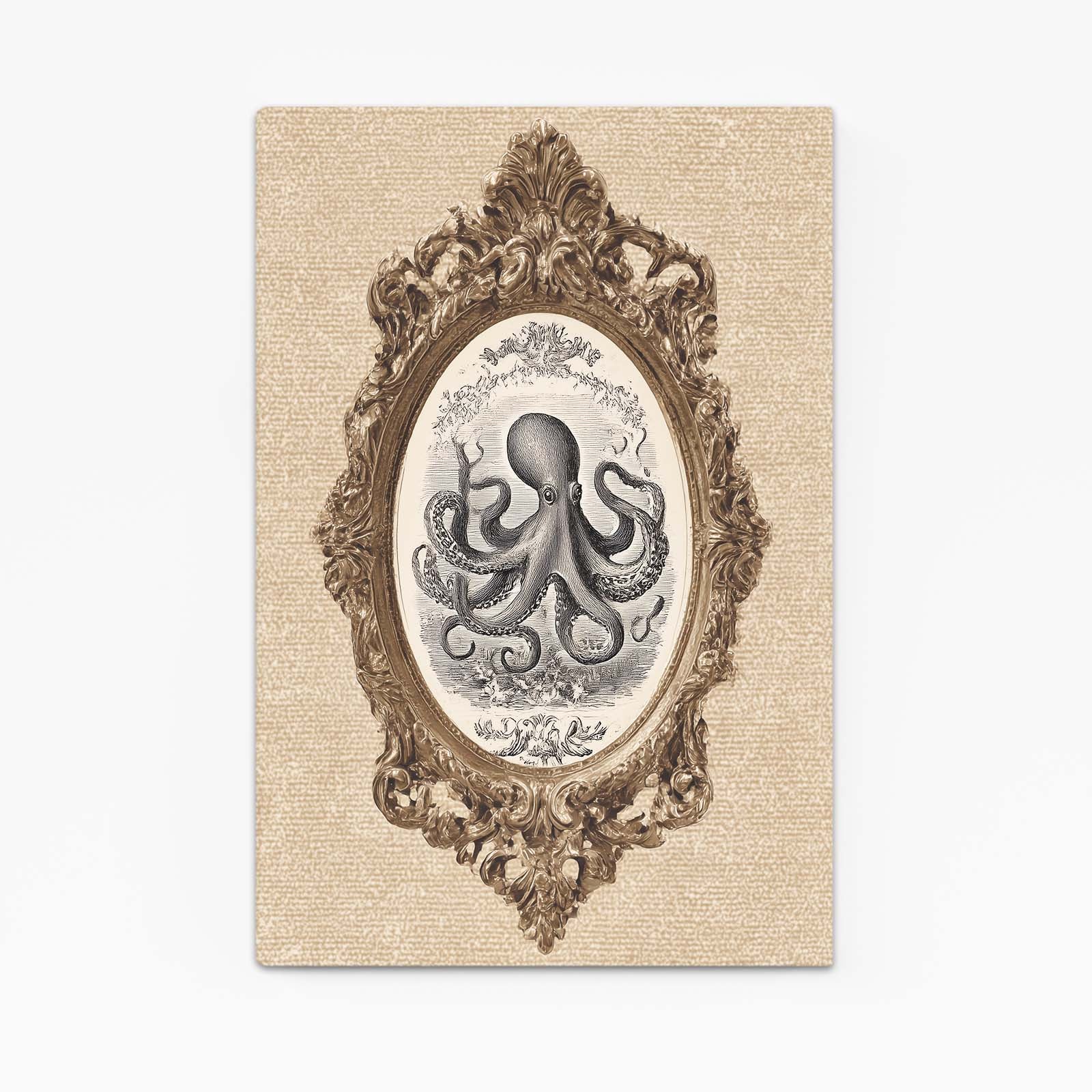 Oval Frame Etching Octopus Wall Art – oval frame etching octopus canvas print