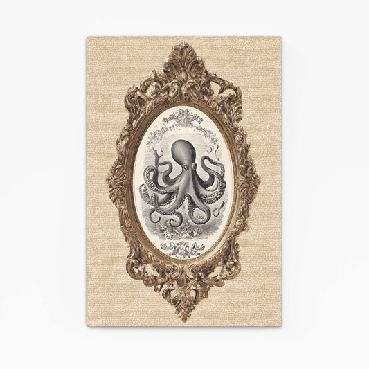 Oval Frame Etching Octopus Wall Art – oval frame etching octopus canvas print