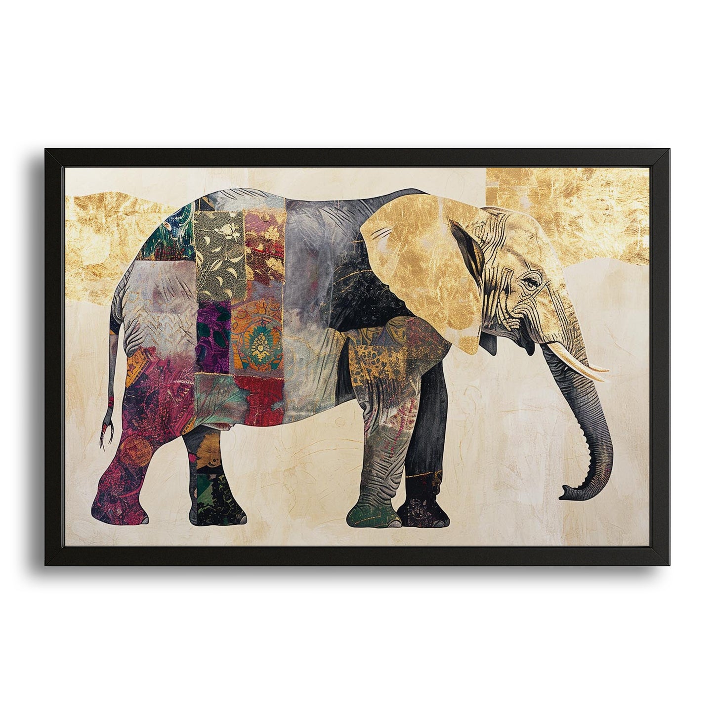 Elephant Textile Collage Art