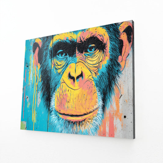 Painted Wood Panel Monkey Prints – angled canvas view on white background