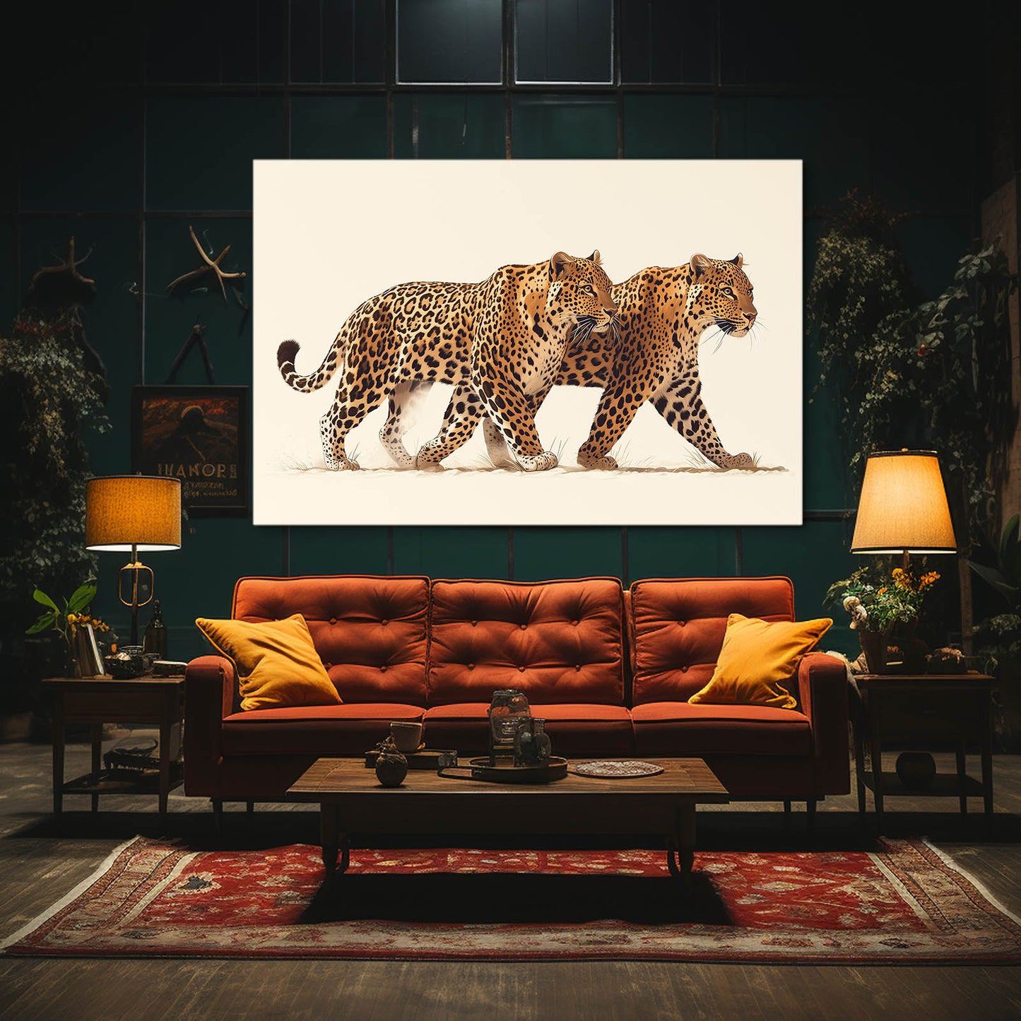 Pair On The Move Leopard Prints – styled in a furnished interior