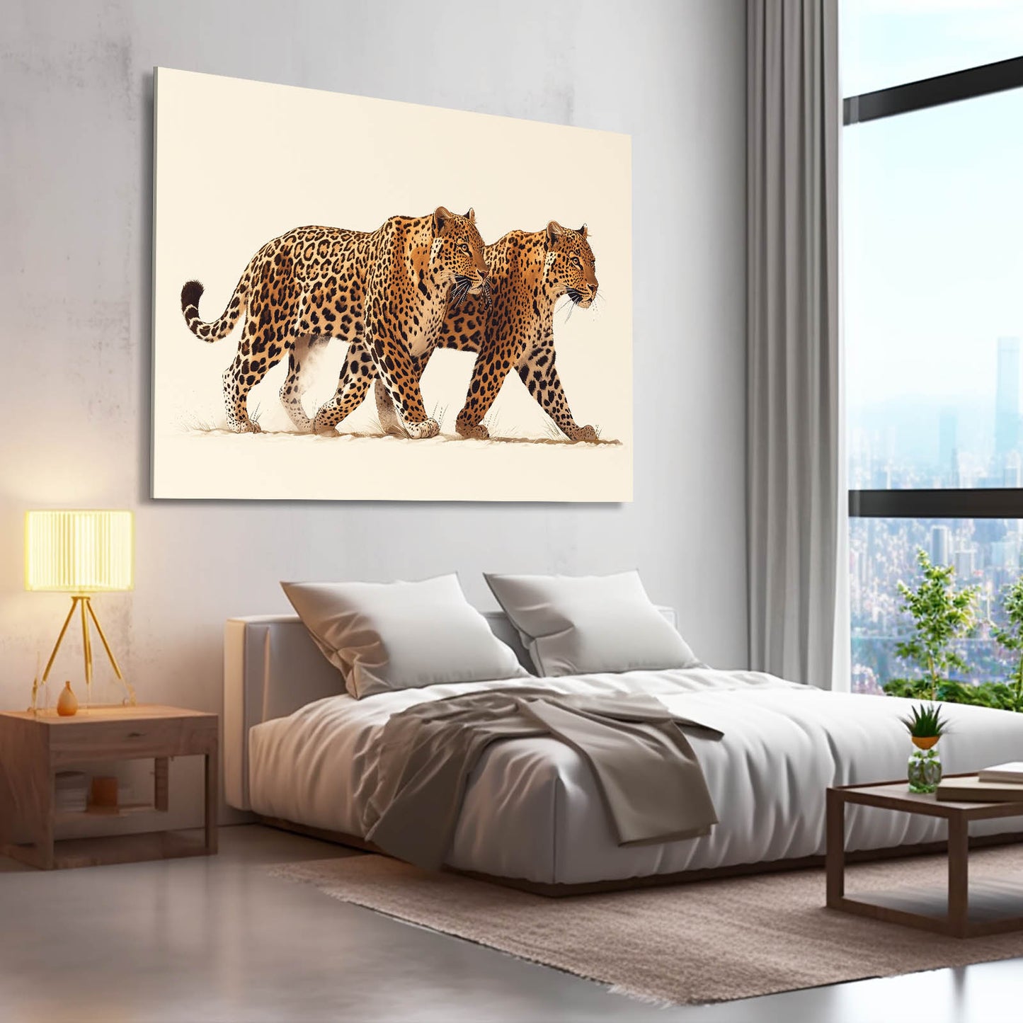 Pair On The Move Leopard Prints – styled in a furnished interior