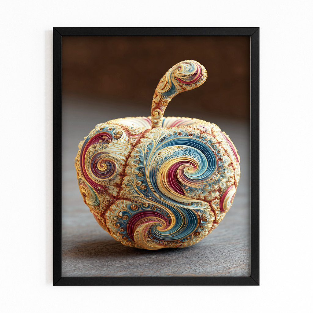 Paisley Textile Apple Art – with Premium Black frame on white background
