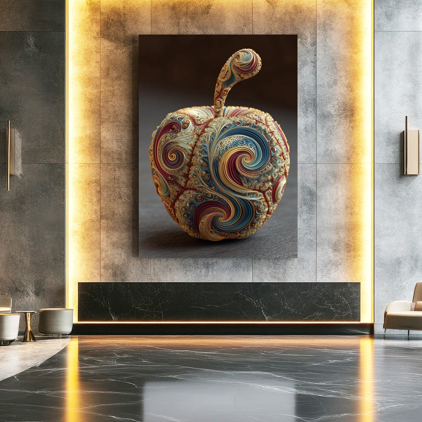 Paisley Textile Apple Art – styled in a furnished interior