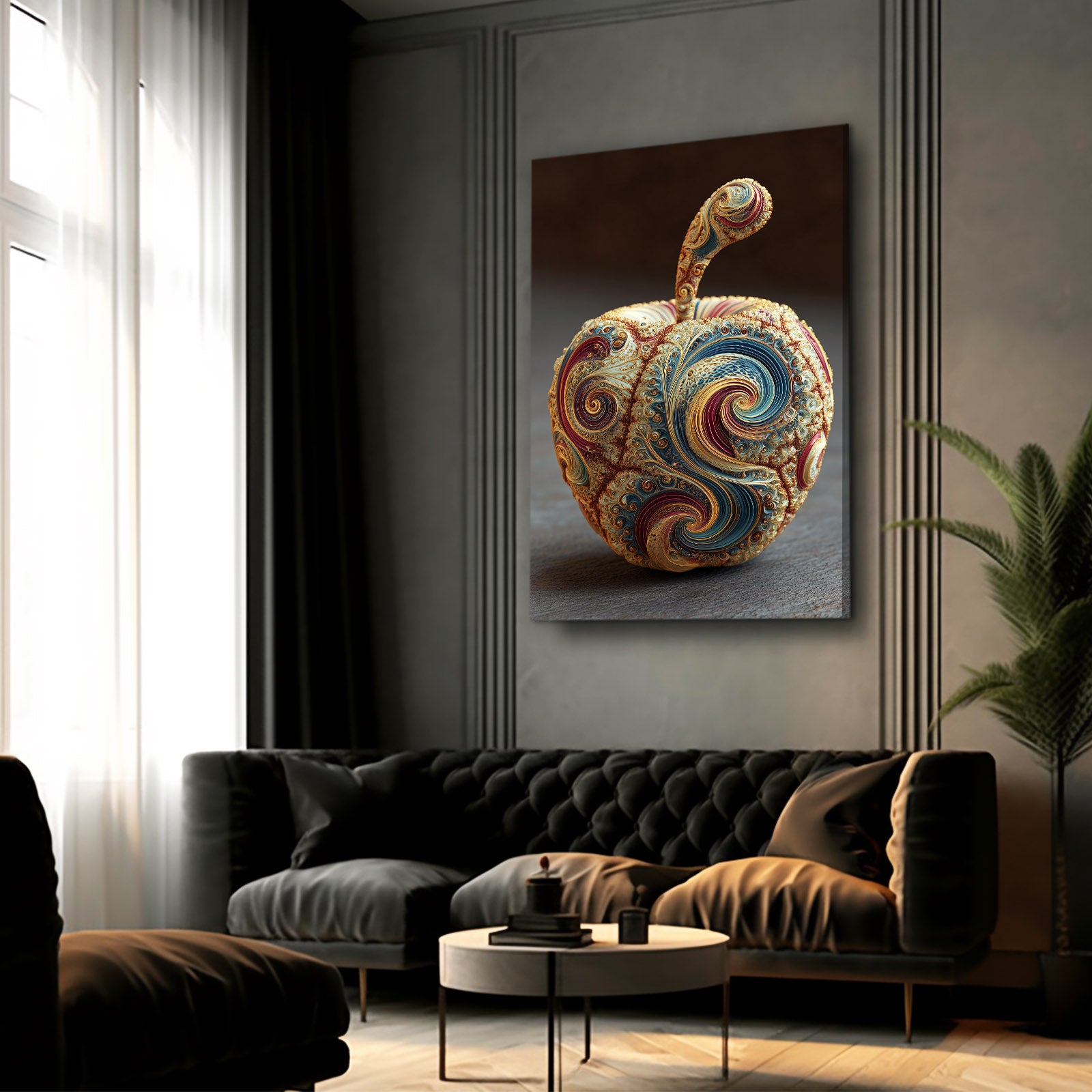 Paisley Textile Apple Art – styled in a furnished interior