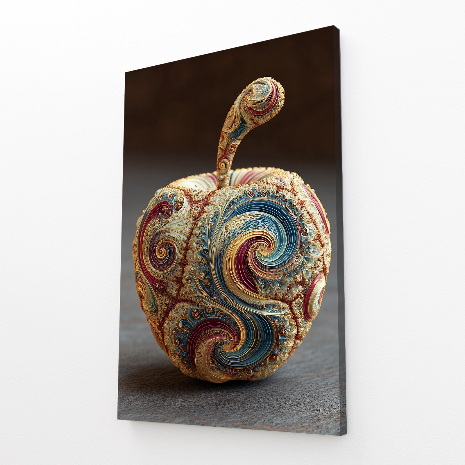 Paisley Textile Apple Art – angled canvas view on white background