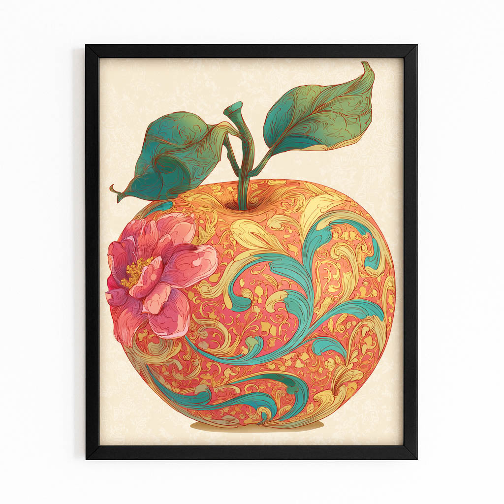 Paisley Vintage Apple Canvas Art – with Premium Black frame on white background