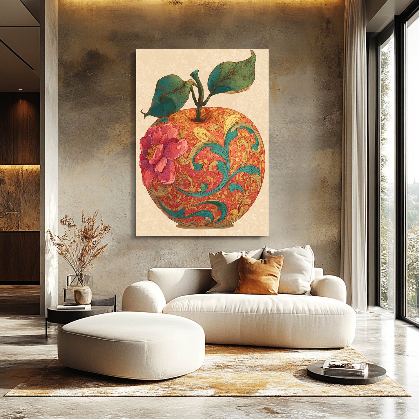 Paisley Vintage Apple Canvas Art – styled in a furnished interior