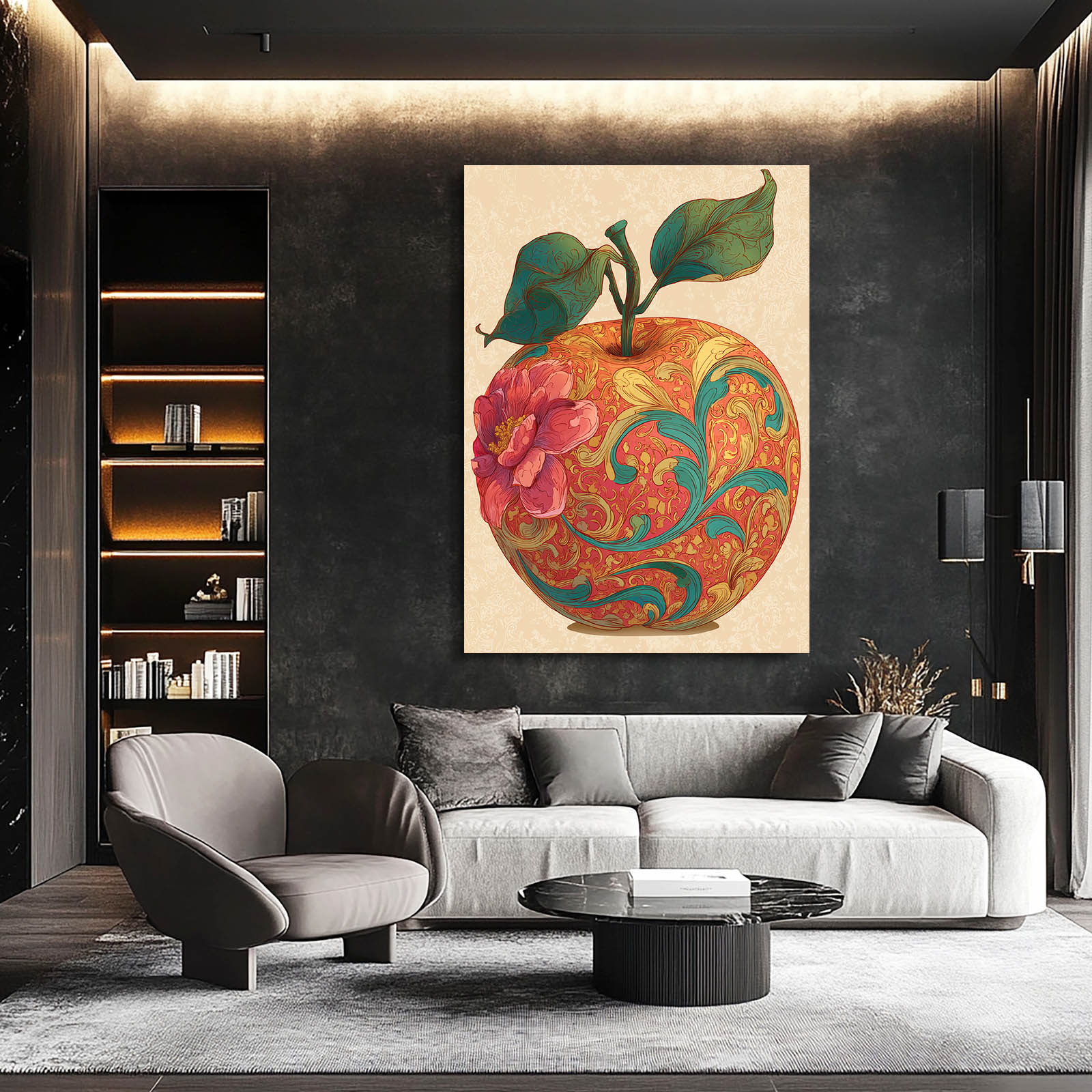 Paisley Vintage Apple Canvas Art – styled in a furnished interior