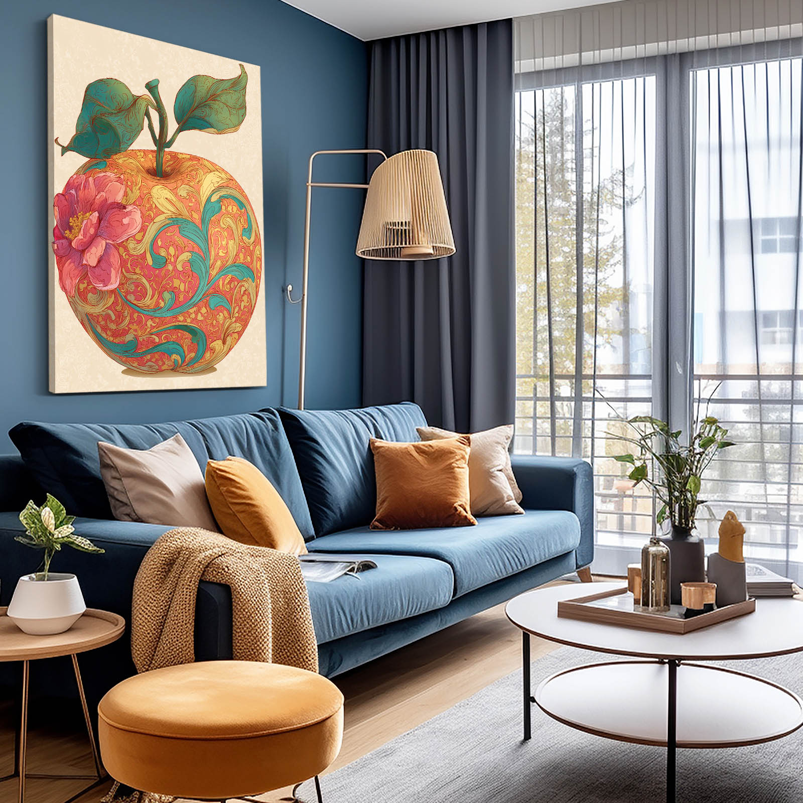 Paisley Vintage Apple Canvas Art – styled in a furnished interior