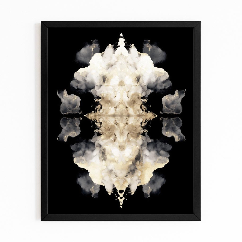 Pale Ink Blot Gold Canvas – with Premium Black frame on white background