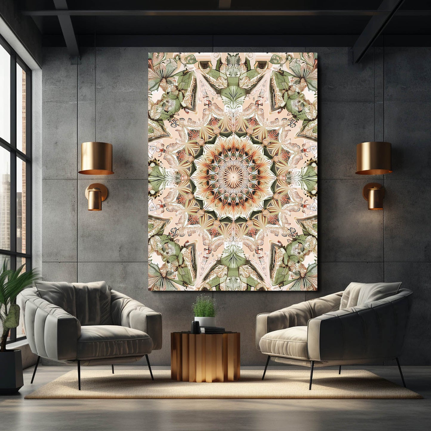 Pale Kaleidoscope Bloom Cactus Wall Art – styled in a furnished interior