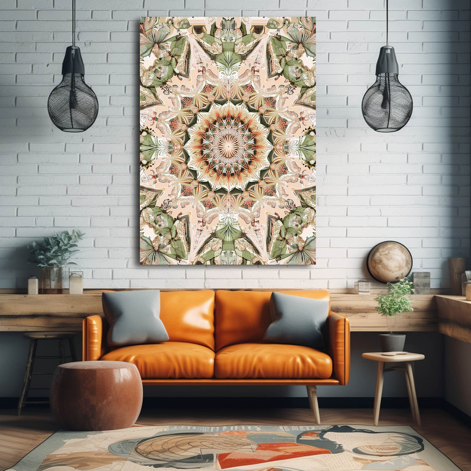 Pale Kaleidoscope Bloom Cactus Wall Art – styled in a furnished interior