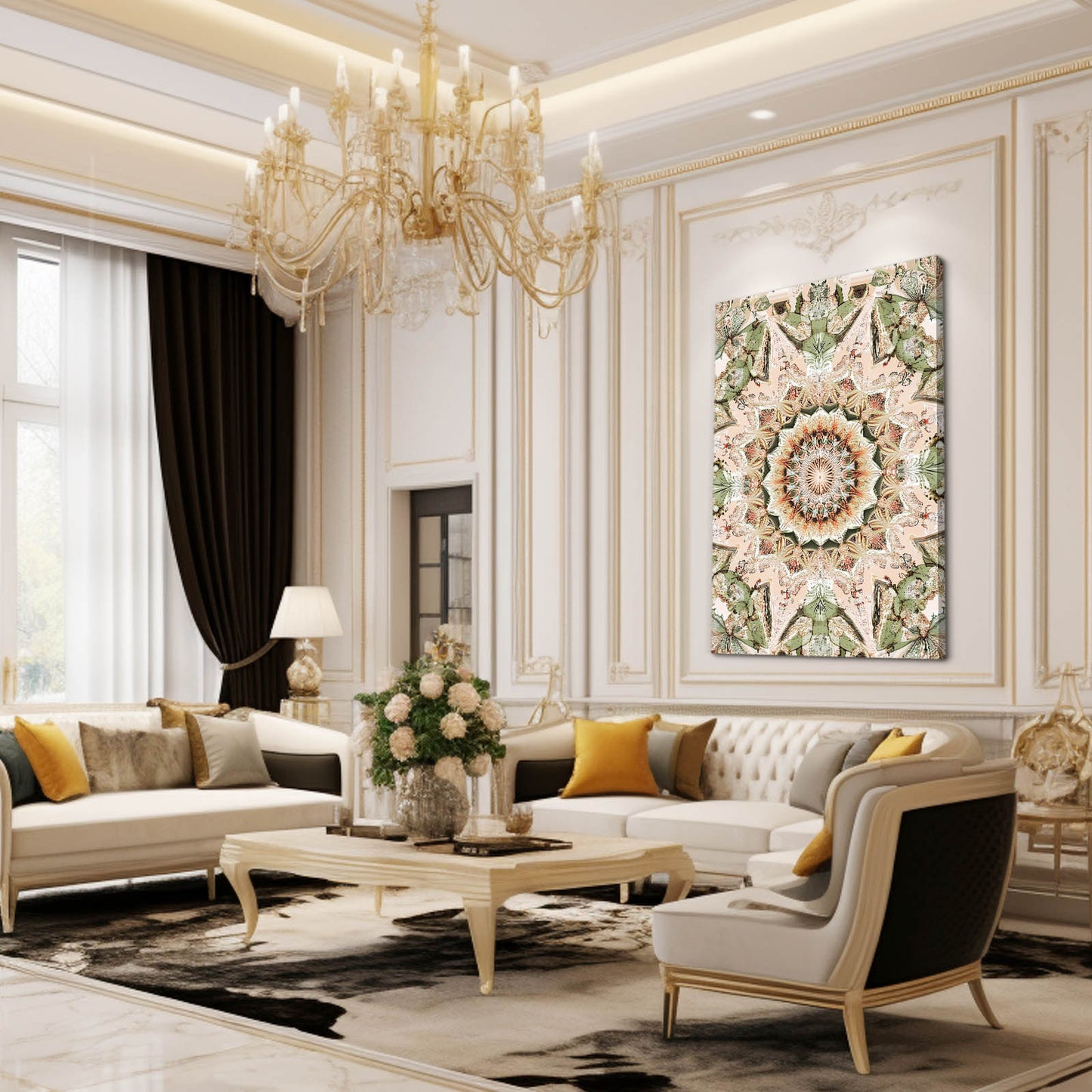 Pale Kaleidoscope Bloom Cactus Wall Art – styled in a furnished interior