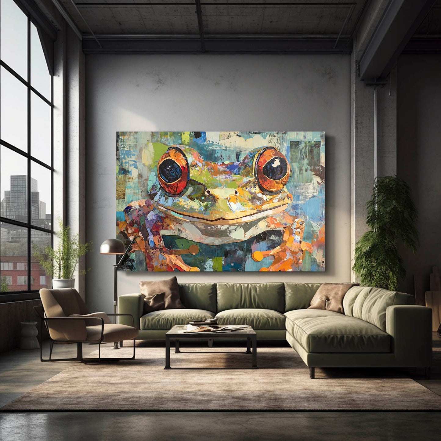 Palette Knife Frog Canvas – styled in a furnished interior