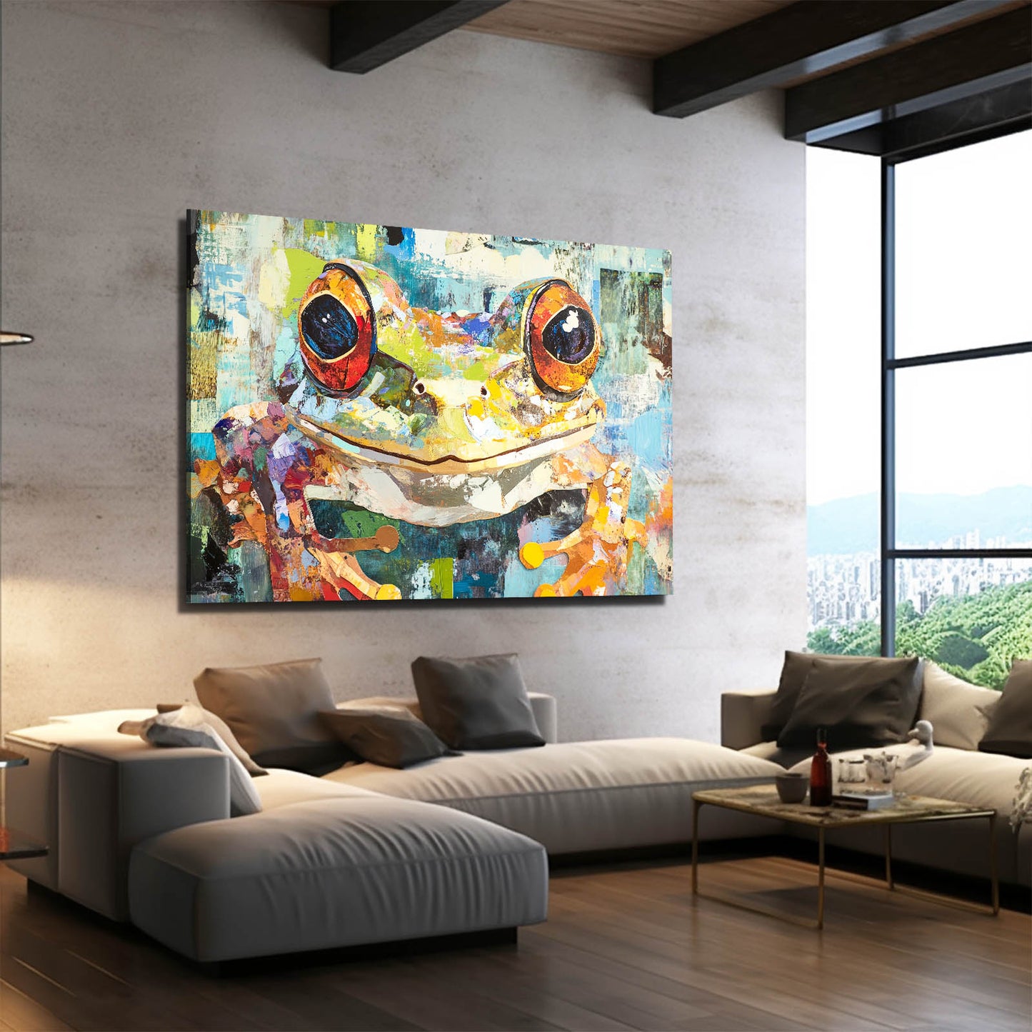 Palette Knife Frog Canvas – styled in a furnished interior