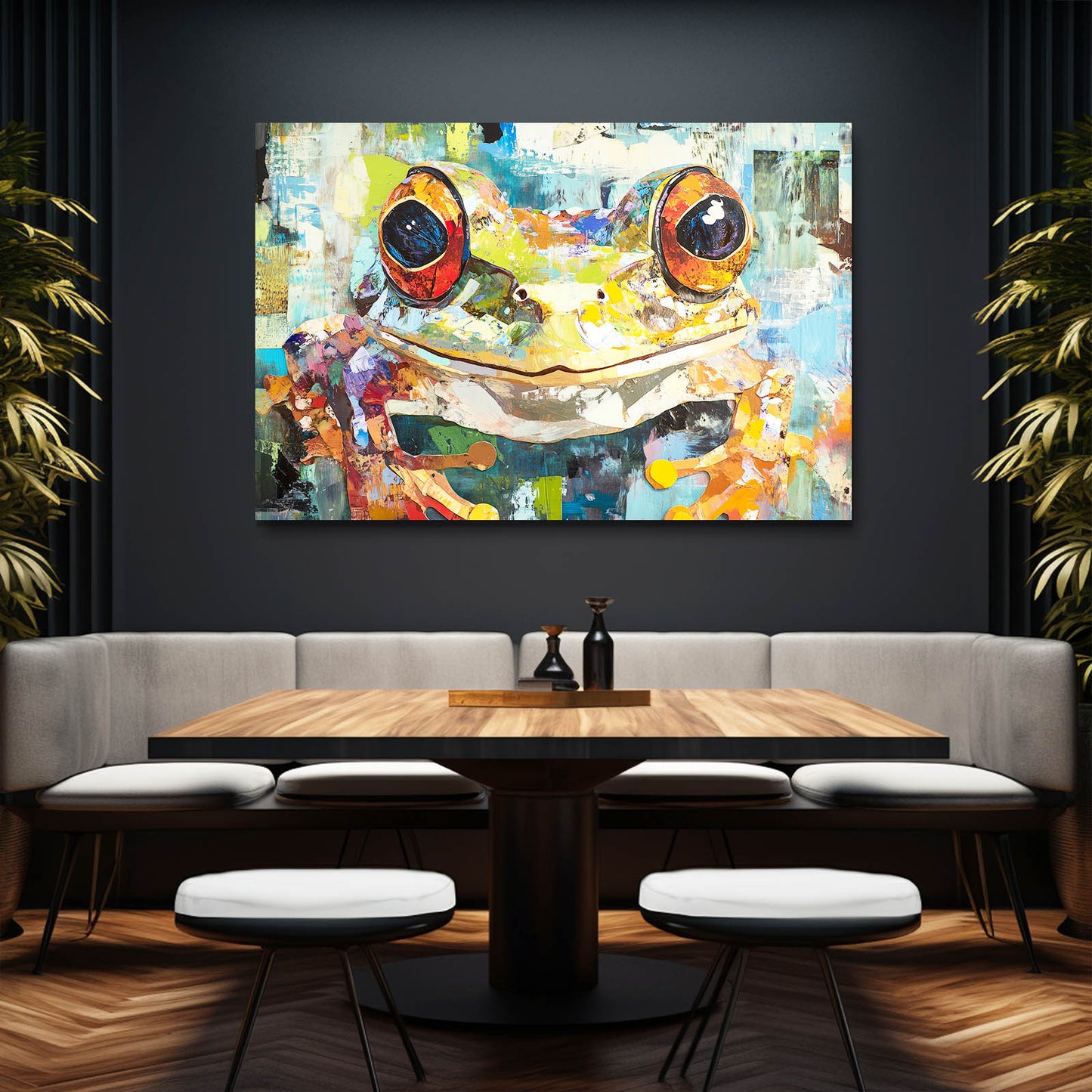 Palette Knife Frog Canvas – styled in a furnished interior