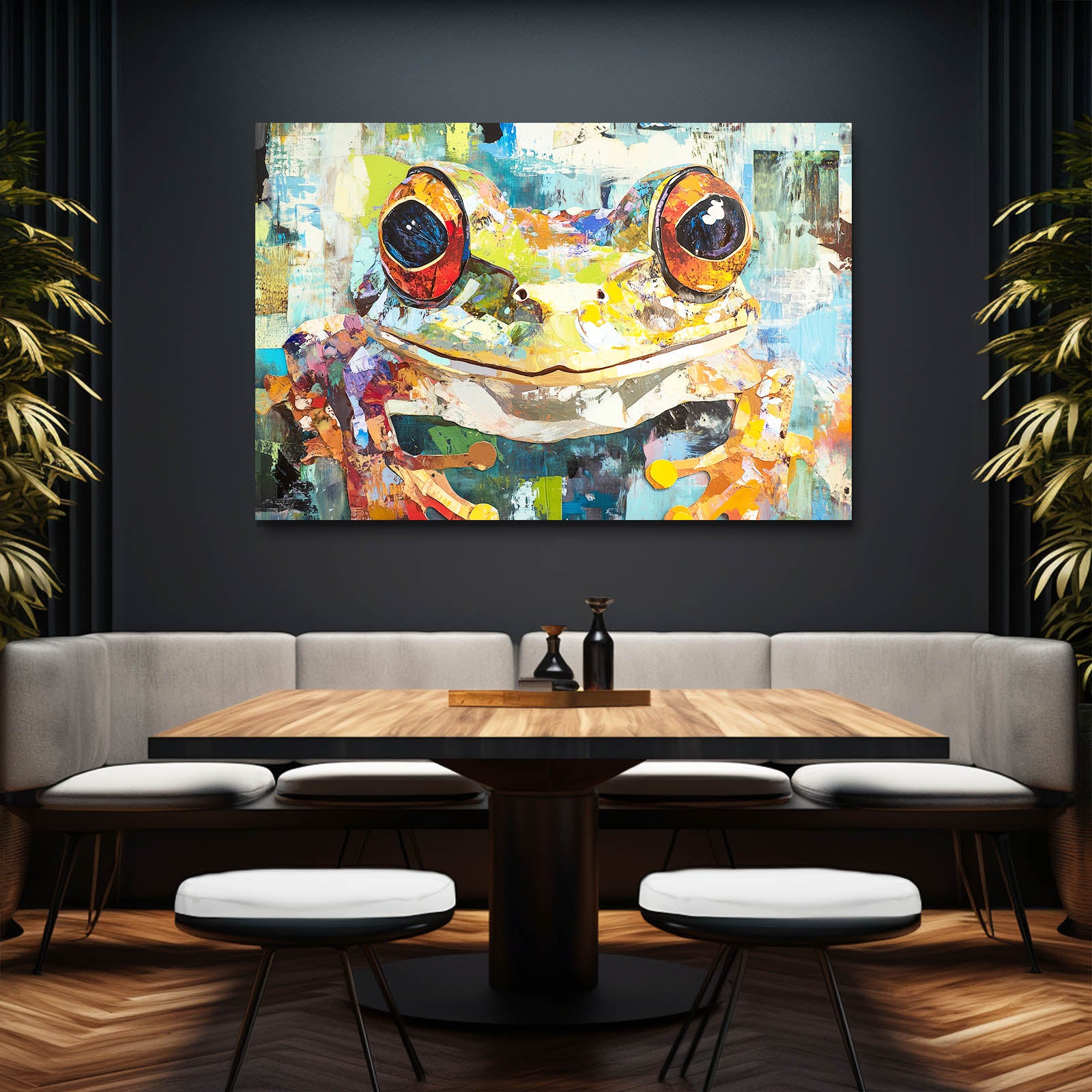 Palette Knife Frog Canvas – styled in a furnished interior