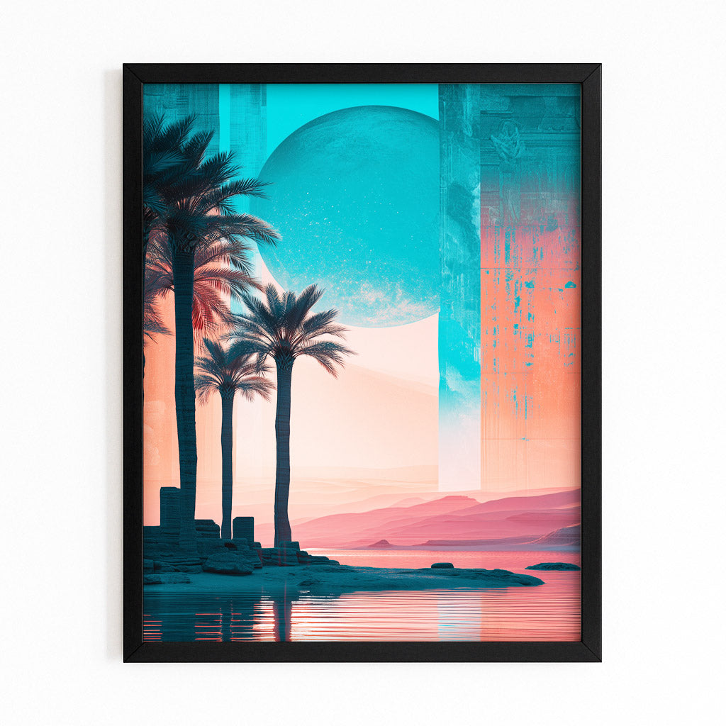 Palm Sunset Gradient Egyptian Prints – with Premium Black frame on white background