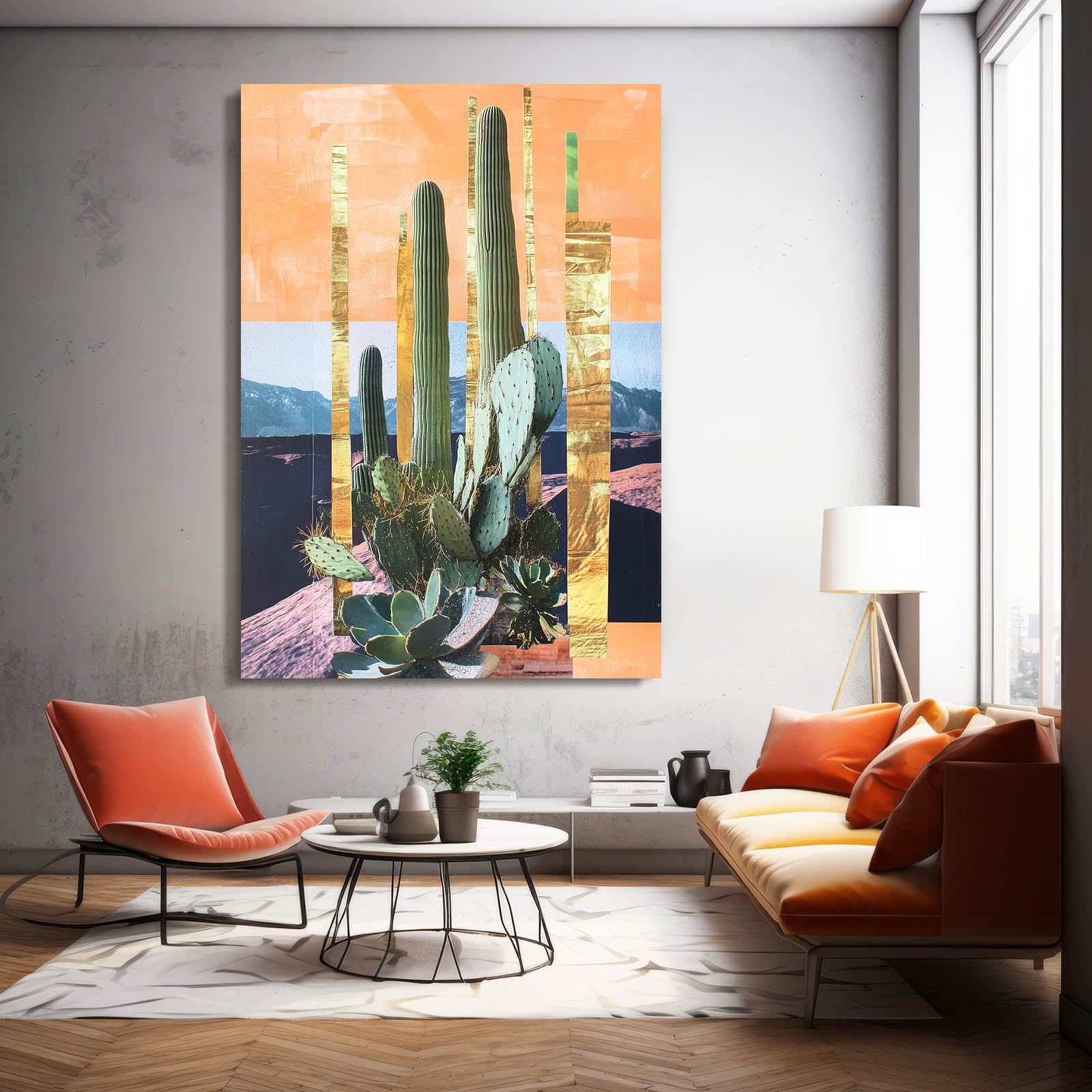 Panel Collage Desert Cactus Canvas Art – styled in a furnished interior