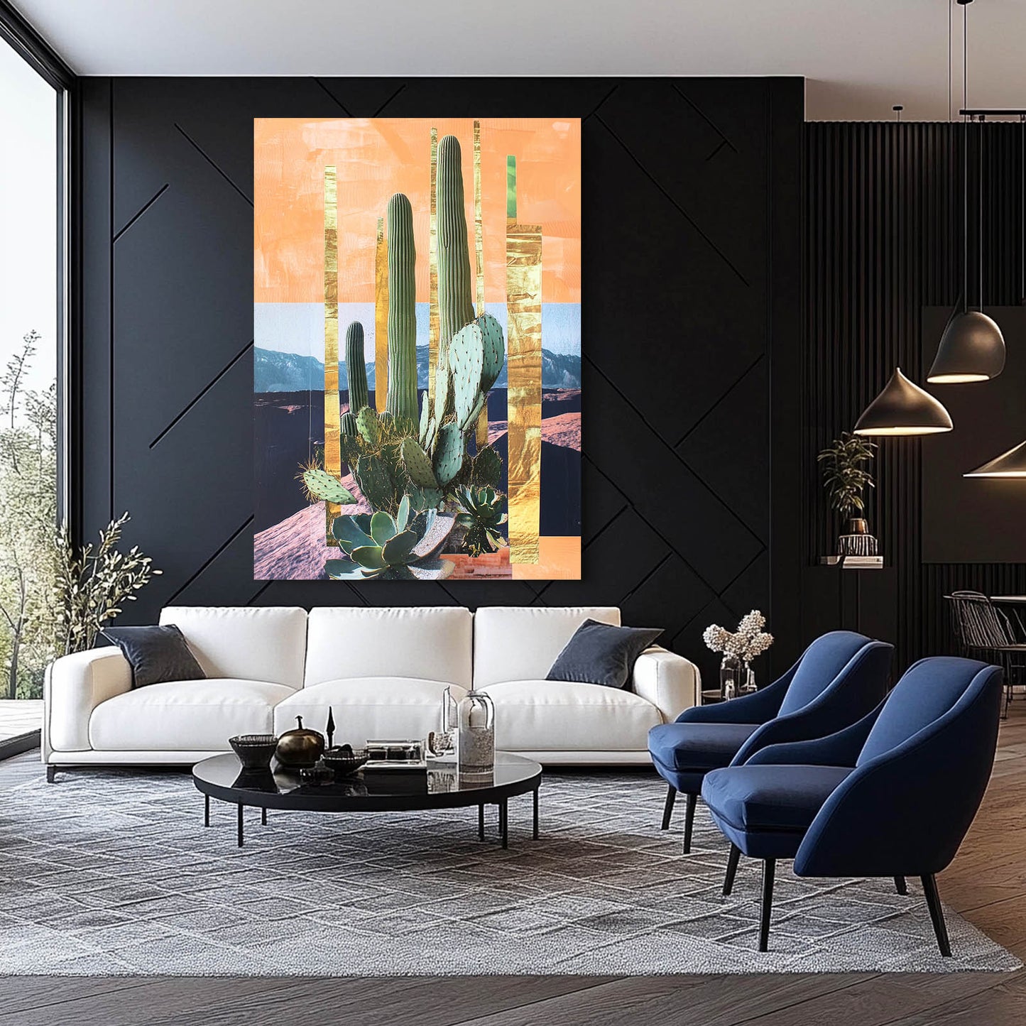 Panel Collage Desert Cactus Canvas Art – styled in a furnished interior