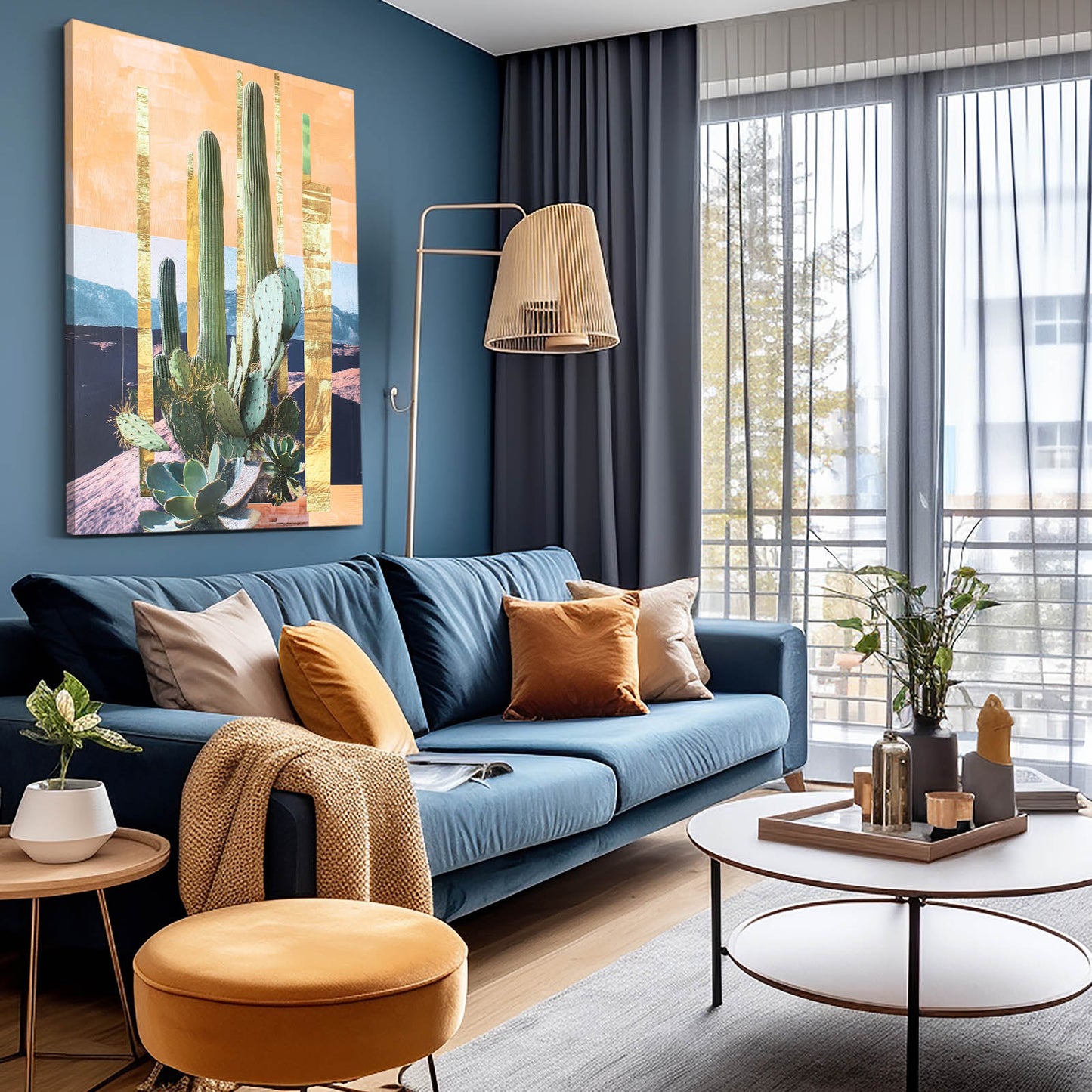 Panel Collage Desert Cactus Canvas Art – styled in a furnished interior