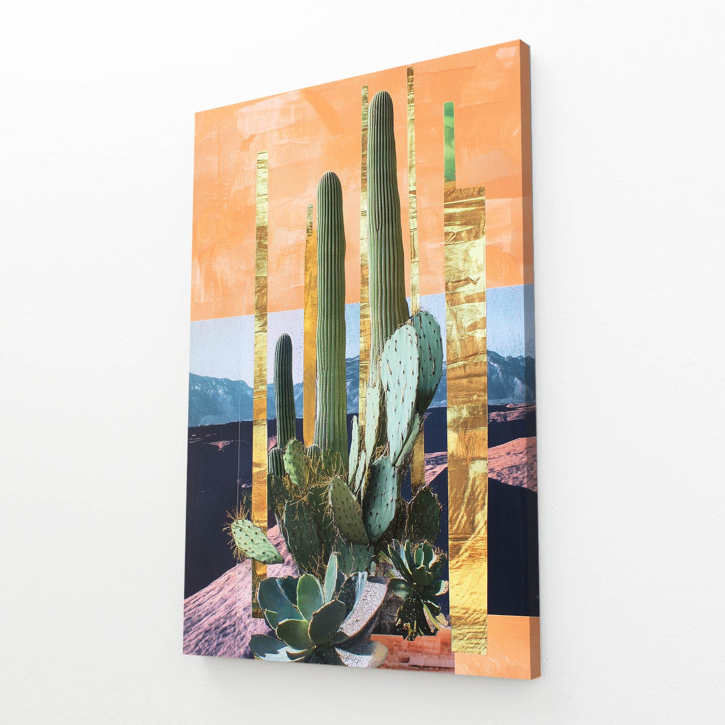 Panel Collage Desert Cactus Canvas Art – angled canvas view on white background