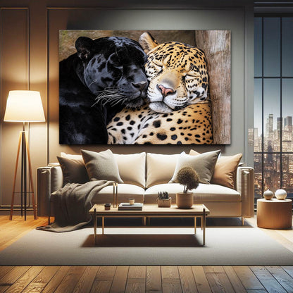 Panther And Leopard Embrace Wall Art